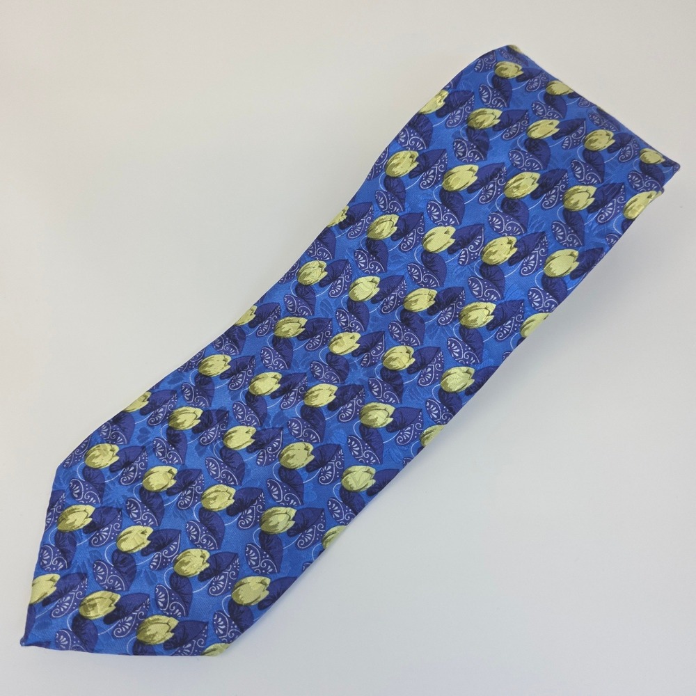 Ermenegildo Zegna Silk Tie Mens One Size Blue Floral Scroll Disegno Esclusivo
